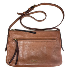 Fossil Brown Leather Crossbody Shoulder Bag Zip Top Adjustable Strap