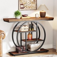 Industrial Console Table, 4-Tier Narrow Entryway Sofa Table w/ Circle Base