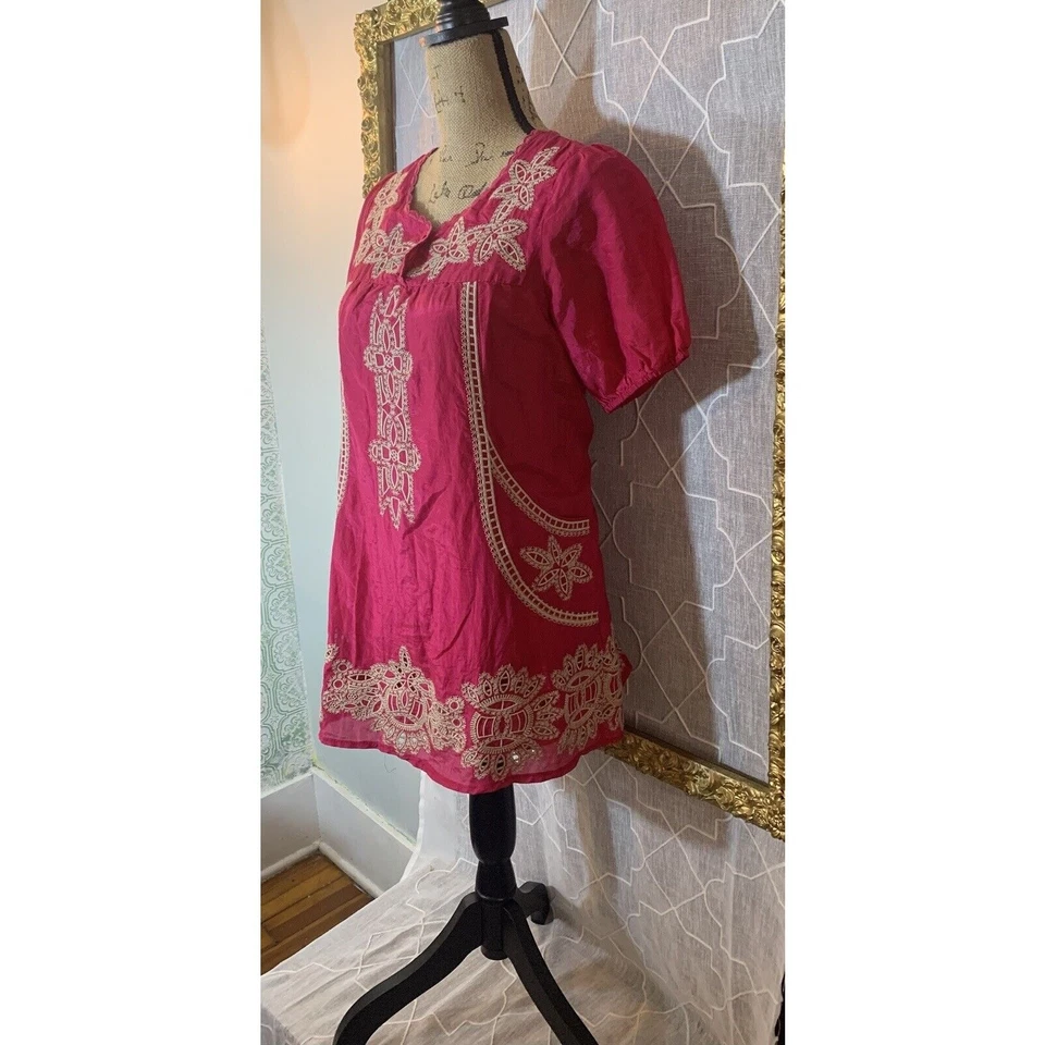 TOP AVELLANO BOHO SEDA ANTHROPOLOGIE TALLA S GITANO NUEVO CON ETIQUETAS FESTIVAL HIPPIE TÚNICA GEOMÉTRICA Foto 2 de 4