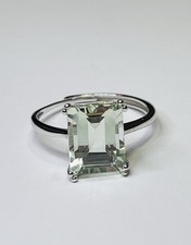 925 Sterling Silver 4.50 CTW Emerald Cut Green Amethyst Prasiolite Ring