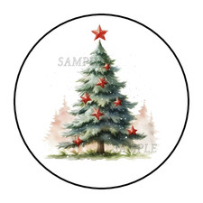 Decorated Christmas Tree Stickers Labels Tags Holiday Round Envelope Seals