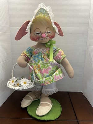 Vintage Easter Bunny Annalee Withe Flowers In Basket Doll 20 