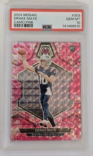2024 Panini Mosaic - #303 Drake Maye RC - Pink Camo Prizm - PSA 10 GEM MINT