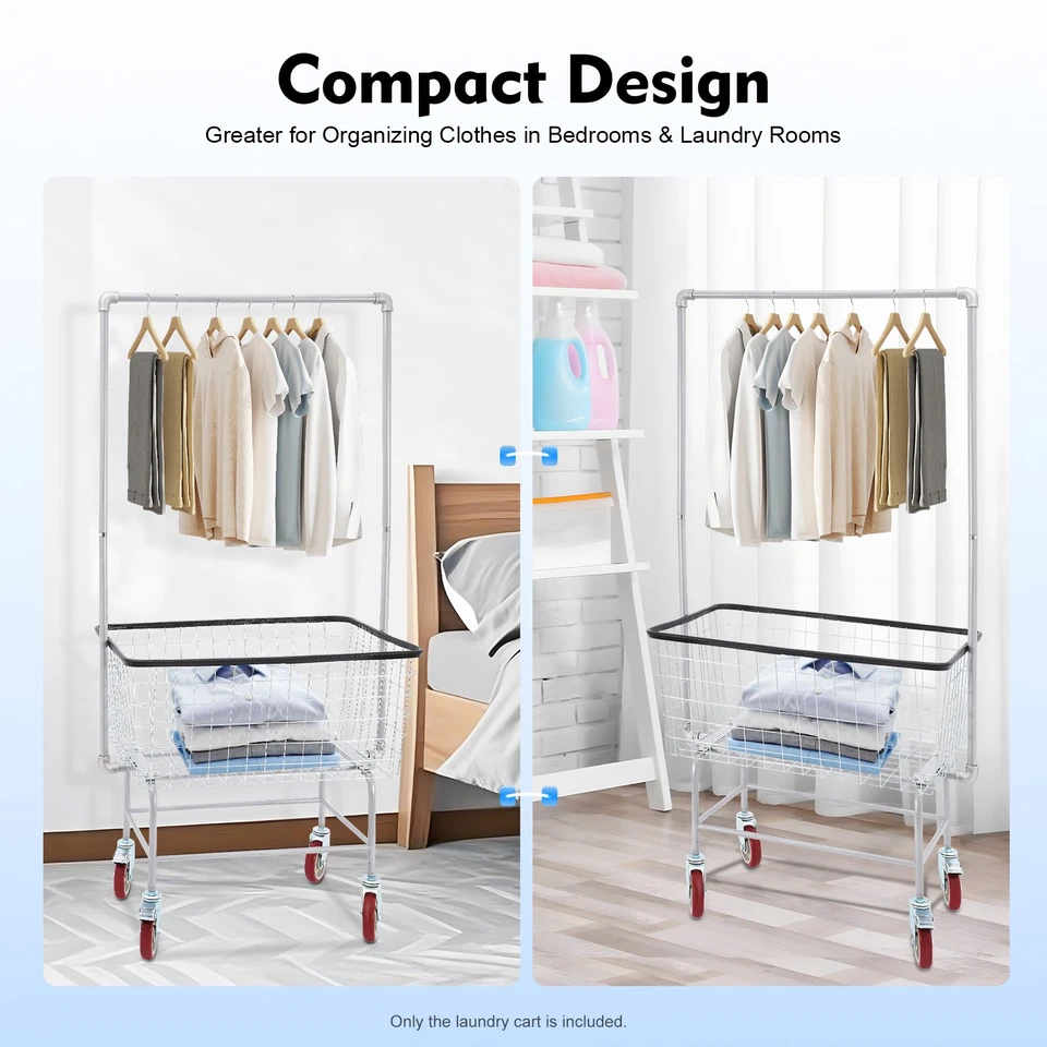 Commercial Laundry Basket Cart Steel Wire Laundry Cart Trolley 50kg/110lbs - Image 4 of 4