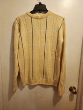 Vintage Retro Bill Blass Menswear Sweater M Cotton Preppy Cable Yellow Grandpa