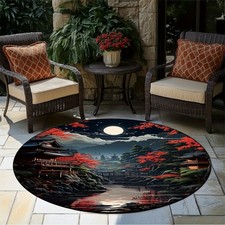 HKStorage Dark Night Red Sun Printed Round Mat-850gsm Polyester,Machine-Made,0.