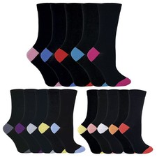 Sock Snob - 5 Pairs Womens Soft Top Cotton Rich Socks  Coloured Heel  Toe