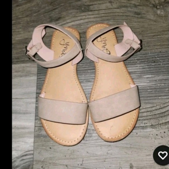 Y Not Girls Tan Pink Buckle Back Strap Flat Open Toe Summer Sandals