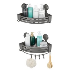 2Pcs Suction Triangle Storage Rack, Corner Shower Shelf with Anti-Drop Guardrail