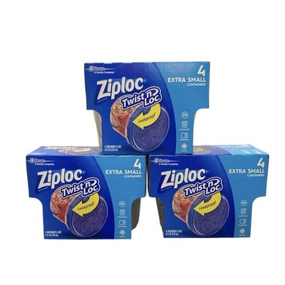 (3) 4 Packs Ziploc Twist 'N Loc Food Storage Containers EXTRA SMALL 8 Oz Each