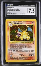 CGC 7.5 NM+ Charizard 4/130 Set Base 2 Carte Pokemon Holo Swirl