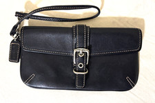 Vintage Coach Black Leather Buckle Wristlet Clutch