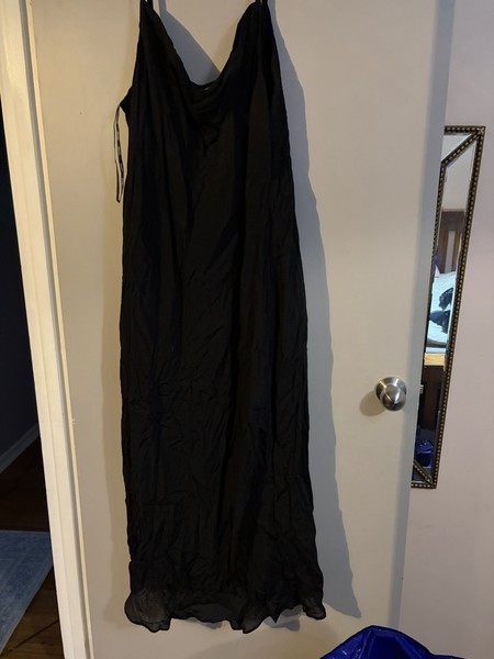 City Chic Maxi Dress Size 22/XL Plus Black Solid cowl Neck Strappy bias cut slip