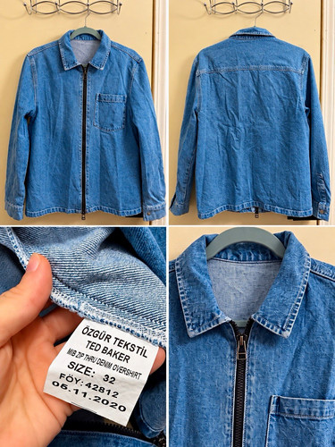 Ted Baker, Ted Baker MIB Zip Thru Denim Overshirt Men's Blue Full Zip Jacket 32in
