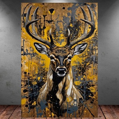 LEINWAND BILD ER XXL ABSTRAKT HIRSCH GRAFFITI GOLD MODERN WAND POSTER P2045
