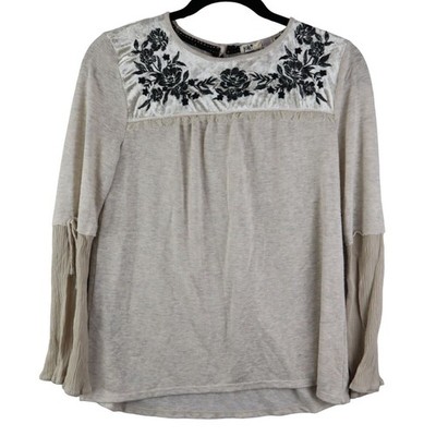 Jolt Women's Long Sleeve Top Size Small With Black Floral & Lace Ruffle Accent
