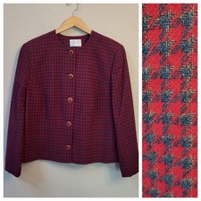 VTG Pendleton 100 Wool Blazer Jacket Size 16W Maroon Gray Collarless Button Up