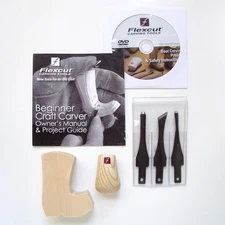 FLEXCUT Carving Tools, Beginner Craft Carver Set, 3 Blades, Palm Handle and DVD