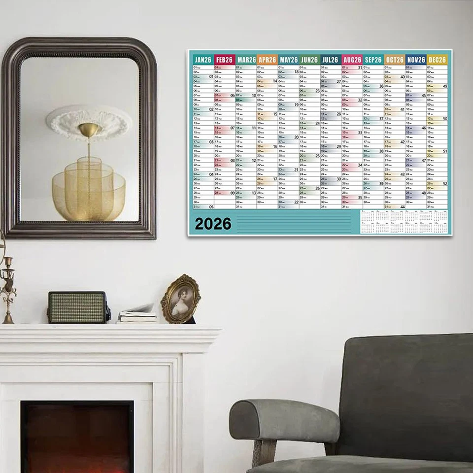 Planejador de ano calendário de parede 2026Wall pôster planejador mensal com adesivo - Imagem 4 de 4
