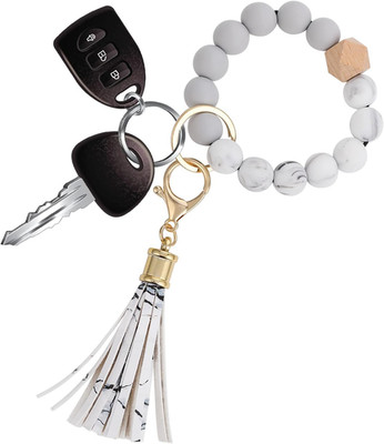 Silicone Keychain Bracelets, Beaded Wristlet Bangle Card Pocket Wallet Key Ring 