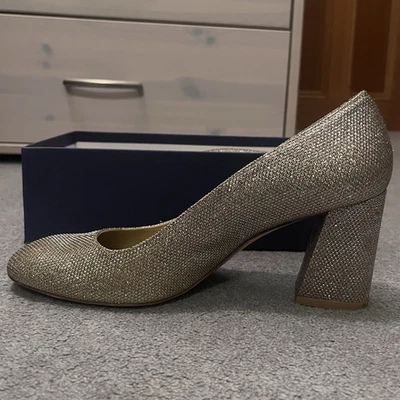 Stuart Weitzman Gold Glitter Court Shoes High Block Heel Round Toe UK 8 - Image 1 of 4