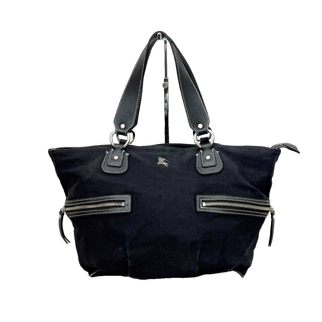 Burberry Blue Label Handbag Cotton Leather Horse Logo