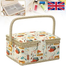 Portable Rectangle Sewing Craft Box Household Storage Basket Flowers With Lid UK