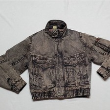 Rare Vintage 80s New Wave Todays News Black Acid Wash Denim Puffer Jacket