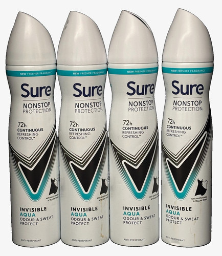 4x Sure Nonstop Protection 72h Invisible Aqua Anti-Perspirant Spray 250ml