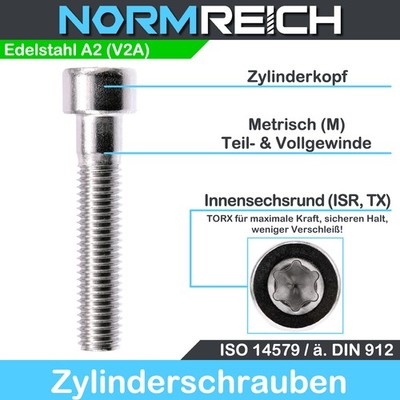 Zylinderschrauben TORX M2-M10 - ISO 14579 Edelstahl A2 V2A Schraube ä. DIN 912