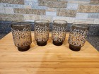 4 vintage Libbey Prado tawny brown glass tumblers w/ raised white scroll design — photo 2