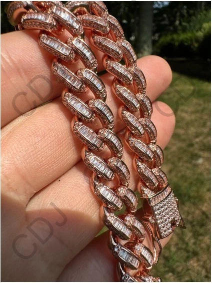 VVS Regalo Para Él Regalo de Boda 4 Him Baguette Miami Pulsera de Eslabones Cubanos 8" 925 SS Foto 4 de 4