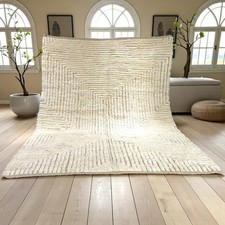 Handwoven Moroccan Berber Wool Rug Color Off White Handmade Design Carpet Rug