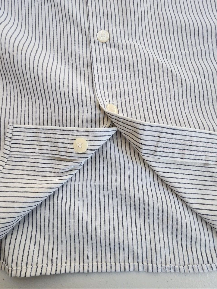 Camisa de mezclilla JNCO de colección para hombre grande blanca a rayas manga corta botón delantero Foto 3 de 4