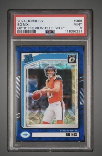 Bo Nix 2024 Panini Donruss - Rated Rookie #369 Optic Preview Blue Scope - PSA 9