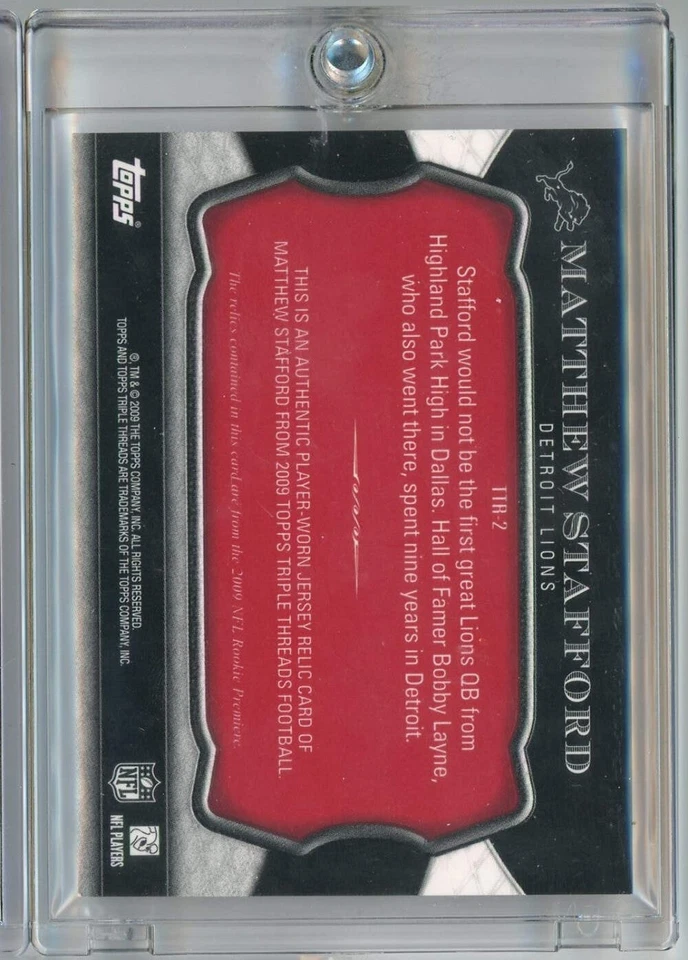 2009 Topps Triple Threads Matthew Stafford #TTR-2 Triple Relic /25 Rookie Card - Image 2 of 2