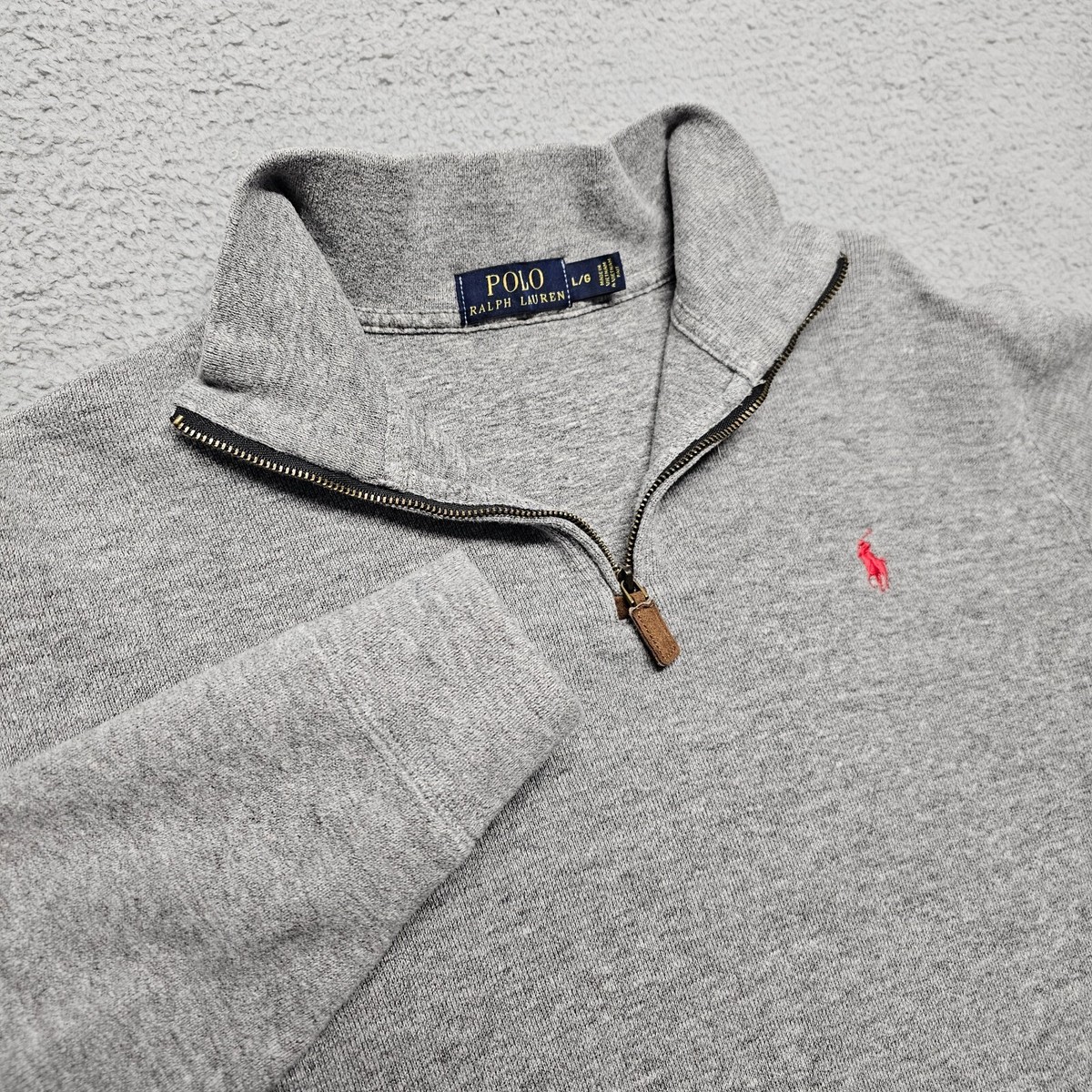 Polo Ralph Luaren 1/4 Zip Men's Large Gray Red Pony Cotton Long