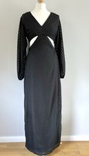 NASTY GAL WOMEN’S BLACK CUT OUT MAXI DRESS UK 10 BALLOON SLEEVES SIDE SLITS