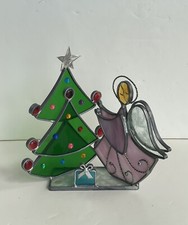 Vintage Stained Glass Angel Christmas Tree Votive Tea Light Candle Holder Decor