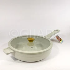 Authentic kitchen 3.7-qt Sauté Pan Deep Frying Pan Grayish Non-Stick Ceramic Tan