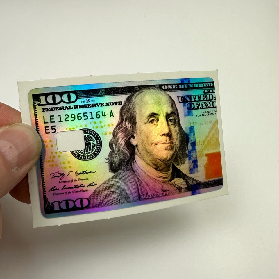Calcomanía holográfica para billetes de cien dólares con pieles de tarjetas de crédito Foto 4 de 4