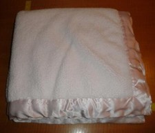 Girls Baby Pink Fluffy Sherpa Satin Trim Crib Blanket