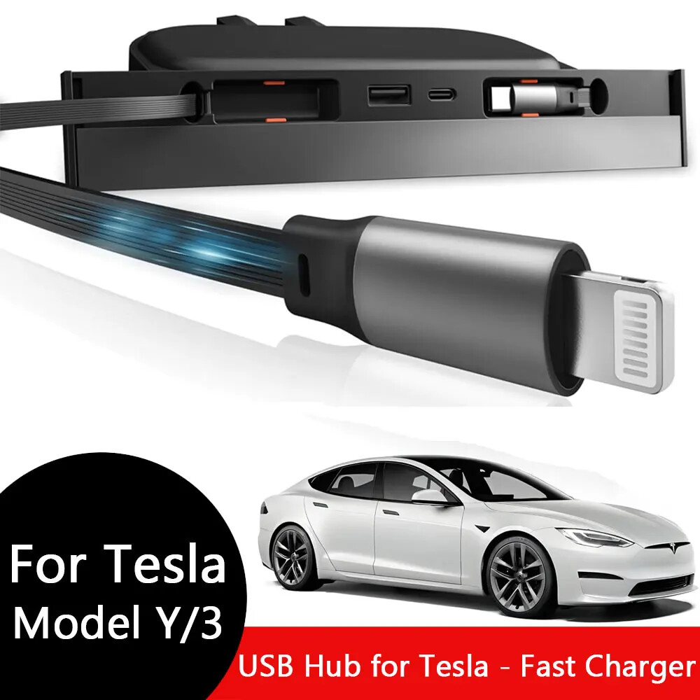 Waterproof USB Hub Fast Charger for Tesla Model Y & 3 Multi-Port