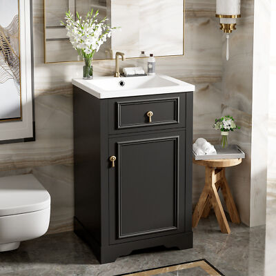20 Inch Bathroom Vanity W/Ceramic Sink and Storage Rack for Small Bathrooms