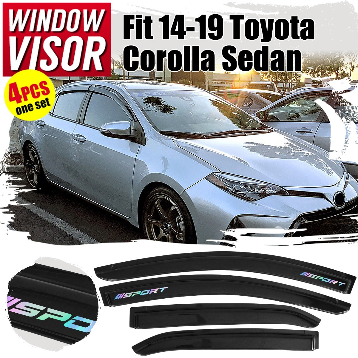 4Caroption Smoke Window Visors For 2014-2019 Toyota Corolla Sedan - 4pc Set