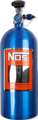 NOS NITROUS BOTTLE,10 LB, BLUE,SUPER HI-FLO VALVE,RACER SAFETY BLOW-OFF & GAUGE