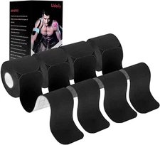 4PK Udaily Kinesiology Sports Tape Precut Athletic Elastic Therapeutic Tape, BLK