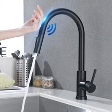 Matte Black Touch On Kitchen Sink Faucet Swivel Pull Out Single Hole Mixer Tap