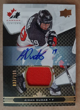 AIDAN DUDAS AUTO PATCH 2018 UD TEAM CANADA JUNIORS 037/199 GAME WORN PATCH SP#42