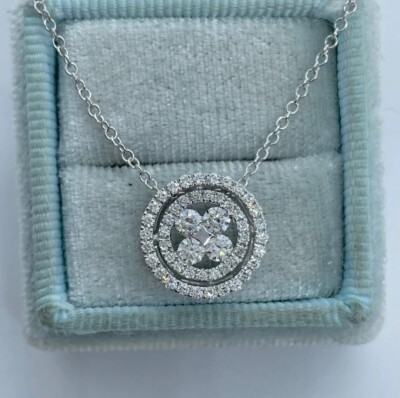 2Ct Round LabCreated Diamond  Cluster Halo Circle Pendant 14K White Gold Plated